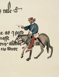 The Summoner, detalj fra The Canterbury Tales, av Geoffrey Chaucer (ca. 1342-1400) Ellesmere Manuscript, faksimileutgave, 1911 (for originale detaljer se 128936)